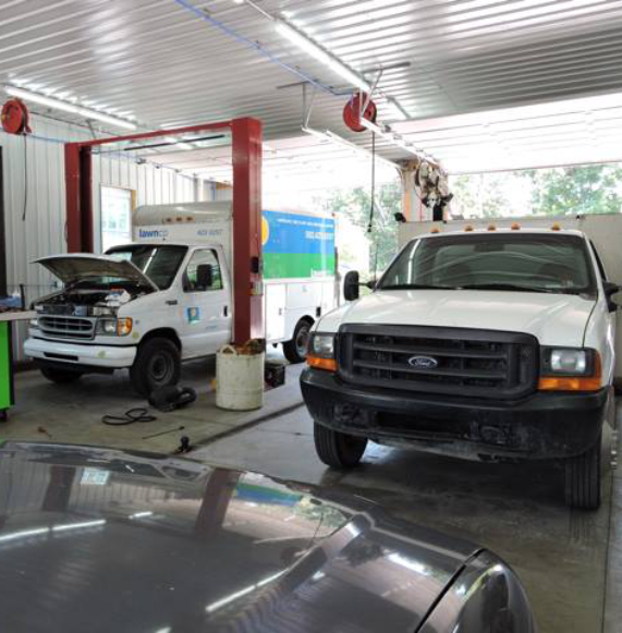 white trucks in shop 